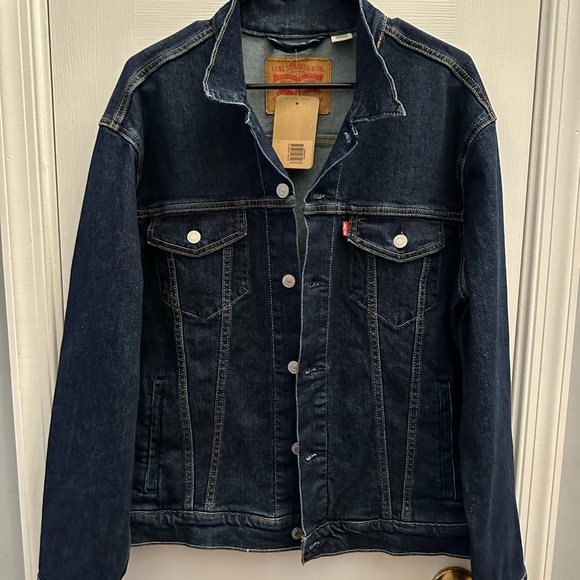 Levi Strauss Denim Trucker Jean Jacket Men's Large Dark Blue -NEW - Picture 4 of 11